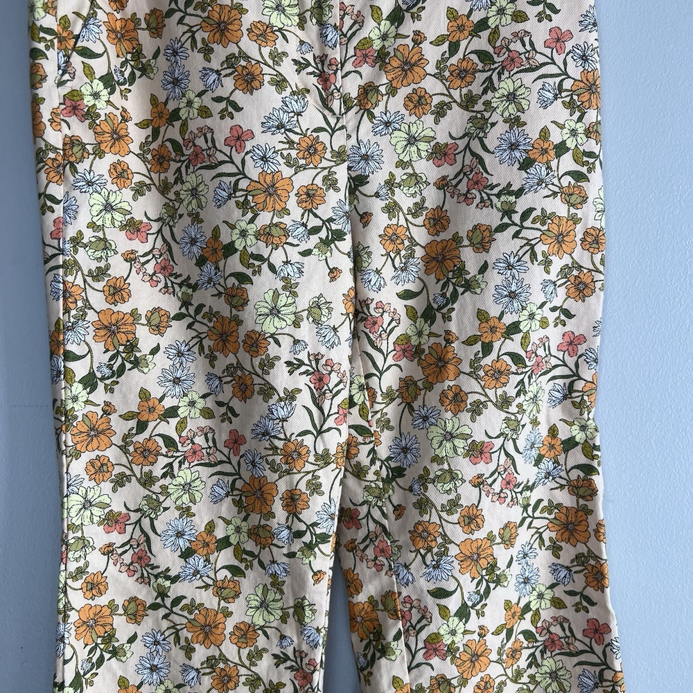 Loft Petite Sutton Kick Crop Pants Beige Orange Yellow Floral Woman’s 2P Belt - Picture 5 of 16
